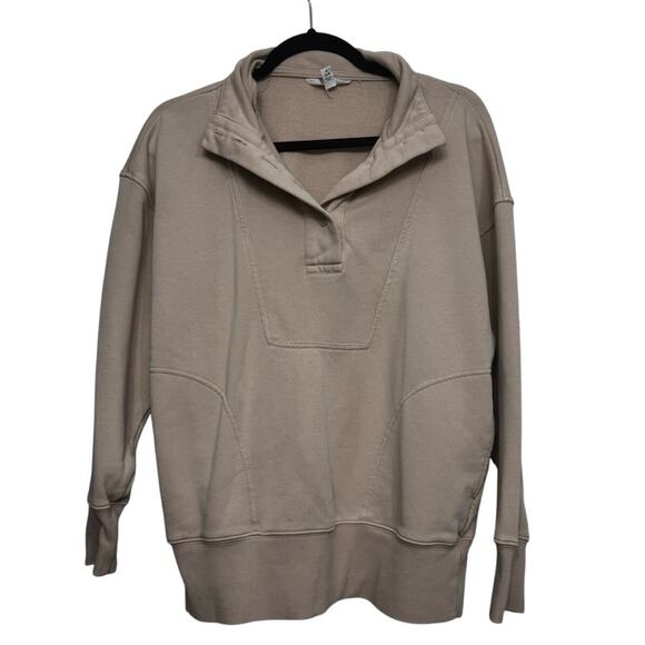 Time and Tru Tan Pullover Sweatshirt Size Small Cozy Funnel Neck Pocketed Women - Picture 1 of 7